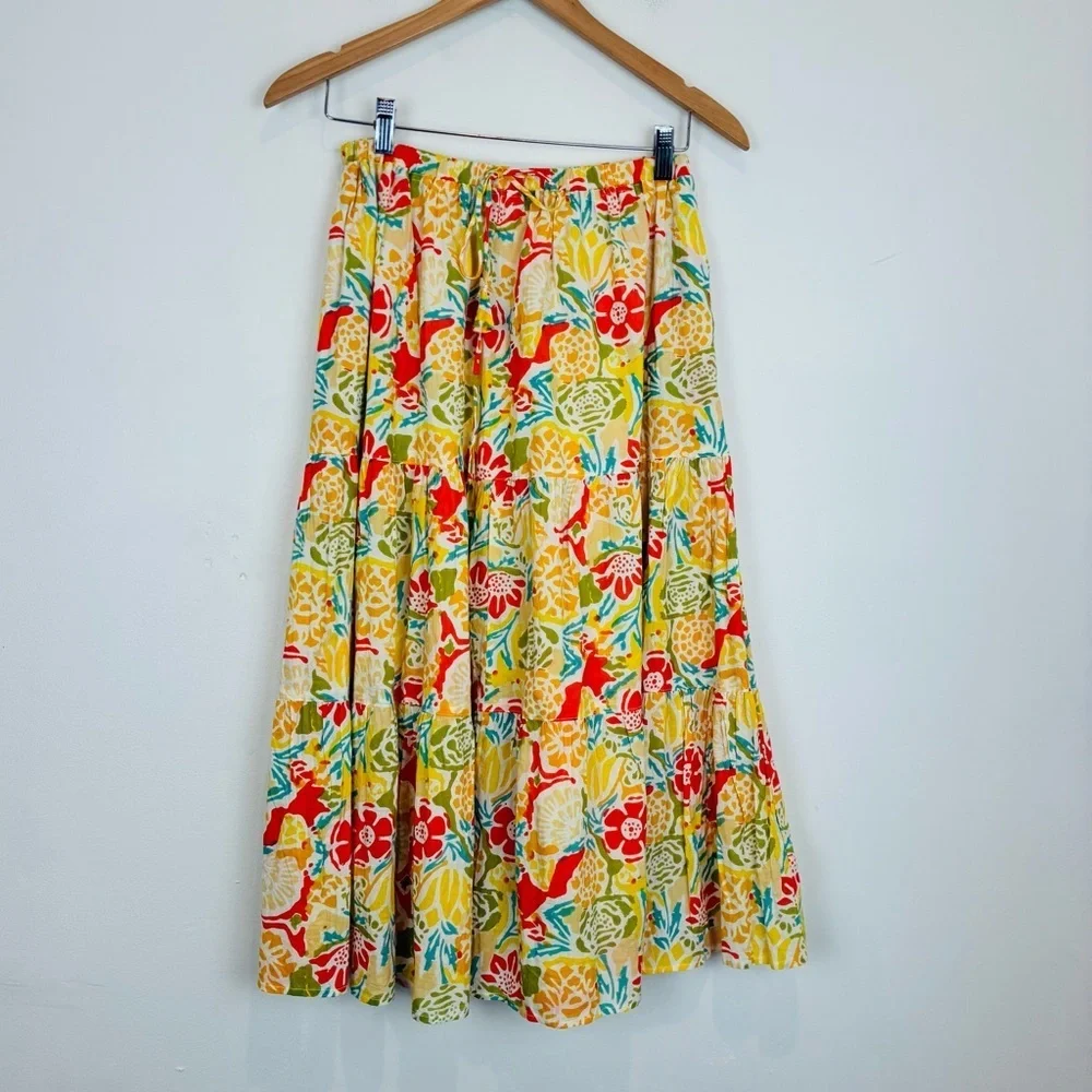 Velvet Graham and Spencer sunwashed yellow multi floral print skirt top set. XS